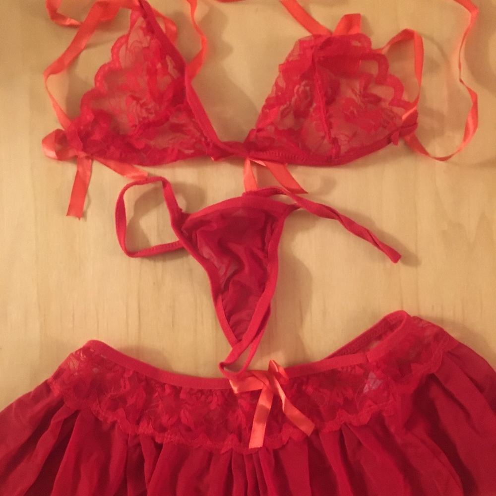 3-piece bedroom outfit—bralette, panties and skirt